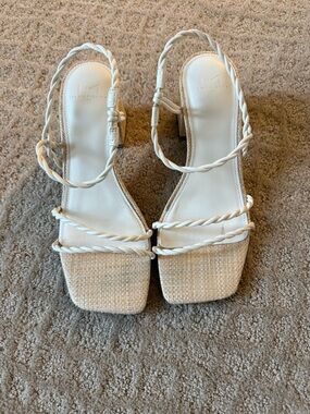 Marc Fisher Braided-Strap Cream Square-Toe Sandals